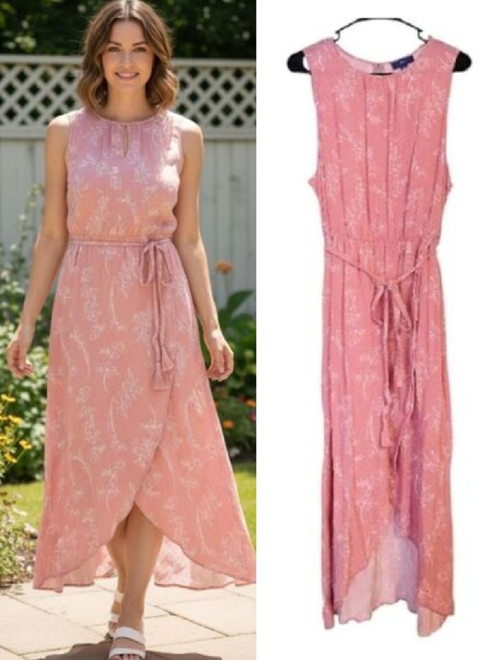 Apt‎ 9 Light Pink White Floral Sleeveless Faux Wrap Maxi Dress XL Rayon